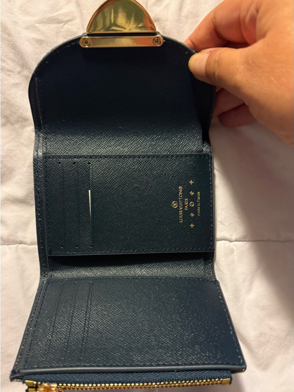 Denim Monogram Compact Wallet - Blue with Gold Hardware - Picture 3 of 7